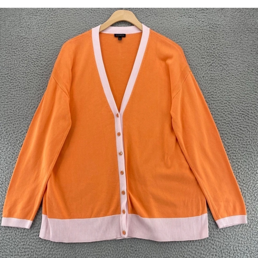 Talbots Orange and Pink Cardigan Sweater V-Neck